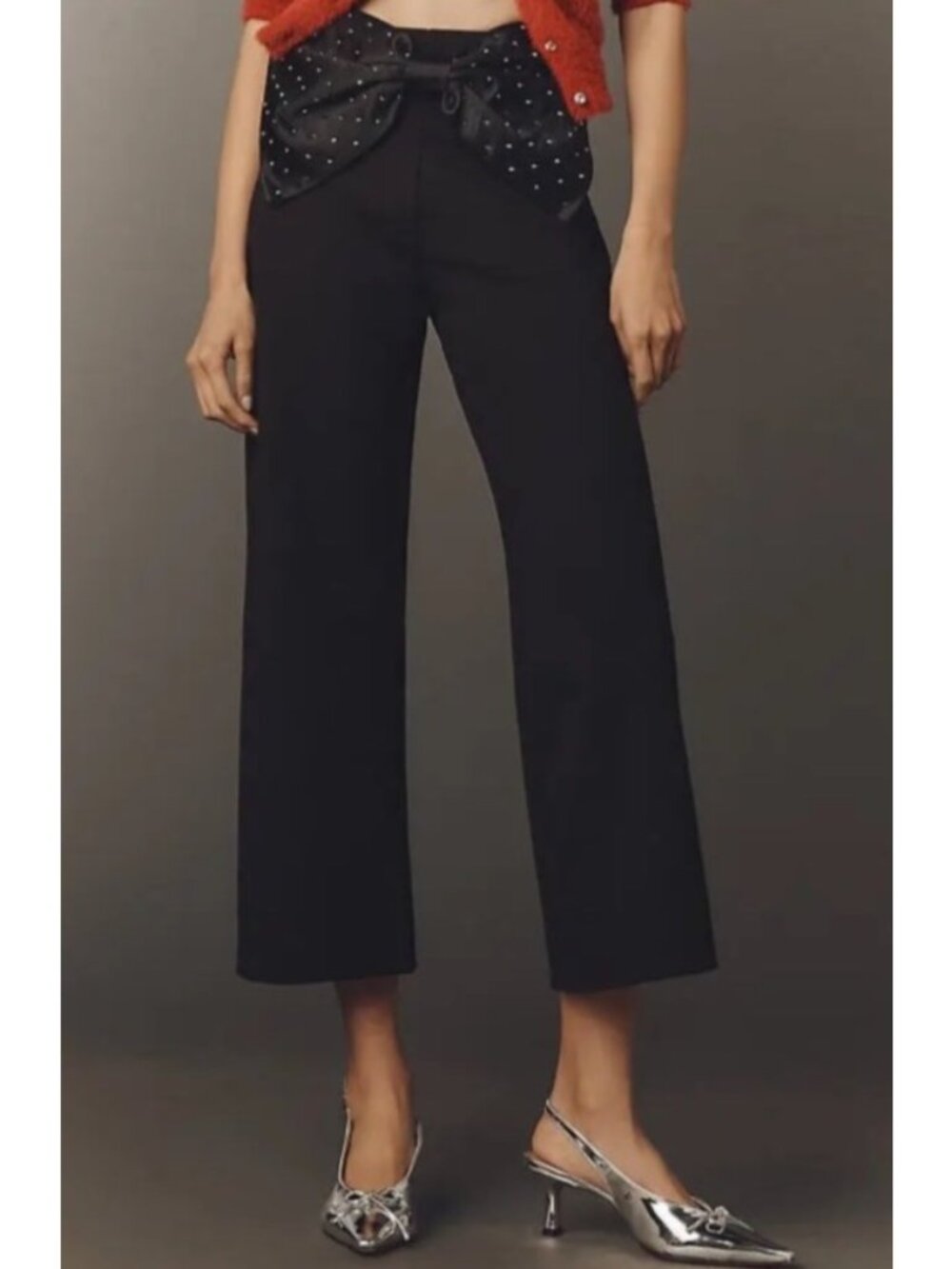 NEW Anthropologie Maeve the Colette Wide-Leg Bow Rhinestone Ponte Crop Pants 31
